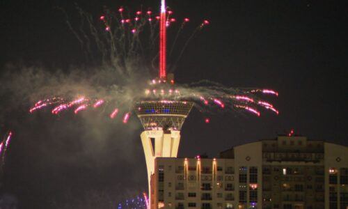 Las Vegas Strip Lights Up America 250 With Fireworks From the Strat