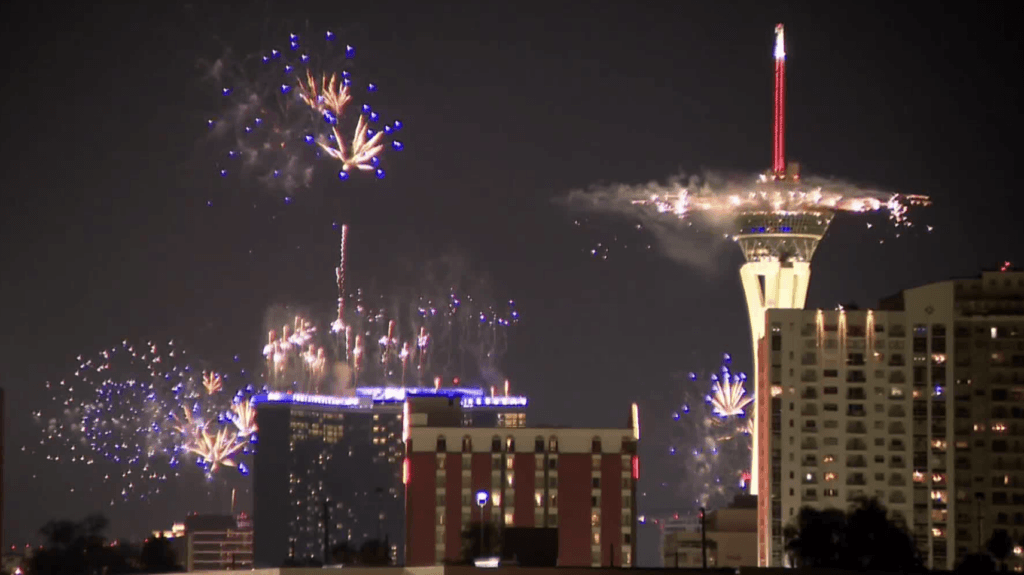 Las Vegas Strip Lights Up America 250 With Fireworks From the Strat